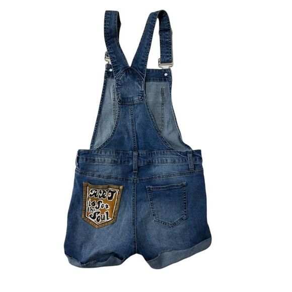Distressed Denim Bib Overalls Paint Splatter Blue Spice Shortalls Juniors Size 5 - Picture 2 of 7